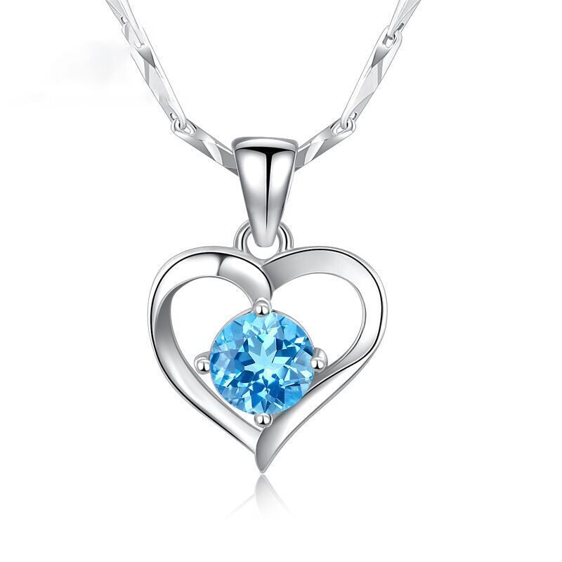 925 Sterling Silver Crystal Heart Pendant Chain Necklace Jewellery Women Gift UK