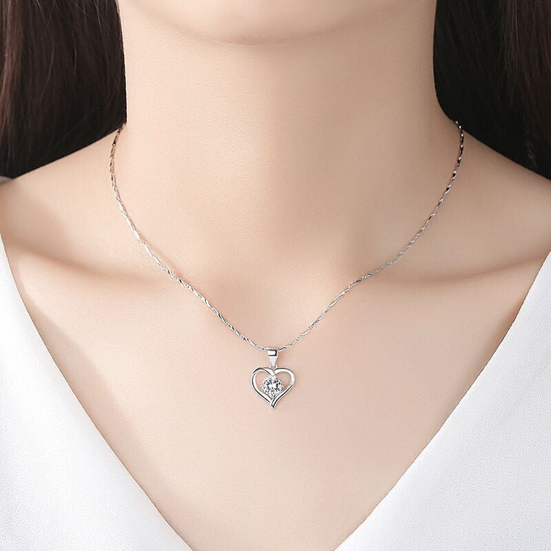 925 Sterling Silver Crystal Heart Pendant Chain Necklace Jewellery Women Gift UK