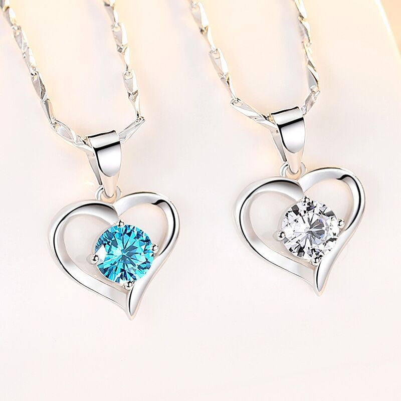 925 Sterling Silver Crystal Heart Pendant Chain Necklace Jewellery Women Gift UK