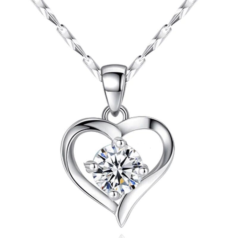 925 Sterling Silver Crystal Heart Pendant Chain Necklace Jewellery Women Gift UK